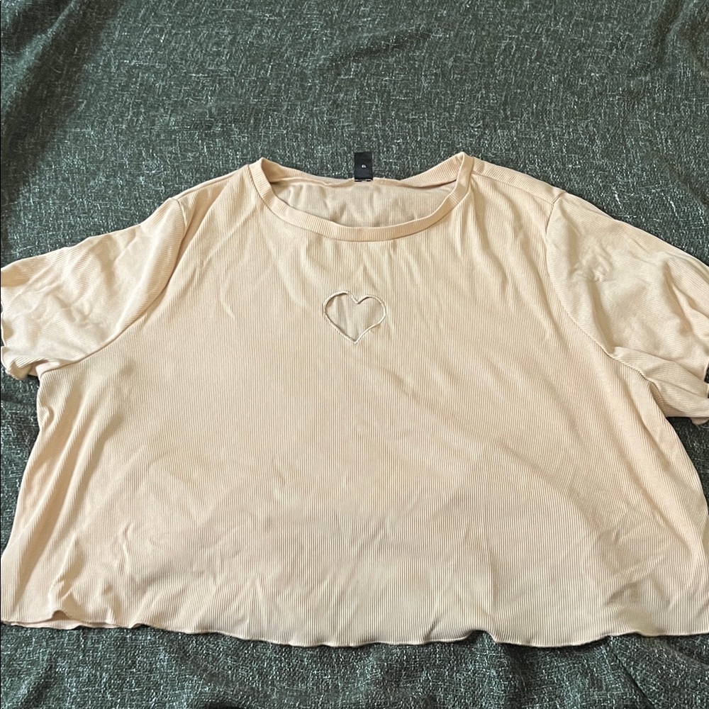 SHEIN Beige Heart Cutout Tee